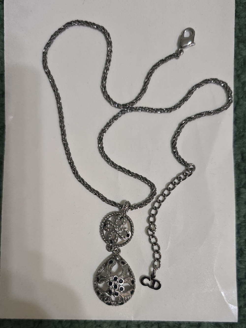Dior Silver-Tone Filigree Double Drop Necklace